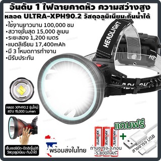 ไฟคาดหัว ไฟฉายคาดหัว ไฟฉายแรงสูง รุ่น SP004 หลอดรุ่นใหม่ Ultra-XHP902 (สีดำ) แถมฟรี สายชาร์จUSBและถ่านชาร์จ5,800mAh3ก้อน