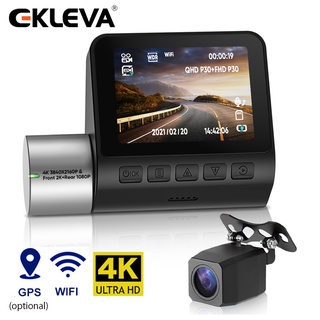 Ekleva Dash Cam 4K 2160P WIFI กล้องติดรถยนต์ DVR 2K ด้านหน้า และ 1080P เลนส์ด้านหลัง มองเห็นที่มืด Dvrs มองเห็นที่มืด สีดํา