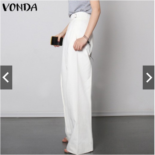 Vonda กางเกงขายาวลําลองสําหรับสตรีขากว้างเอวสูงสีพื้น
