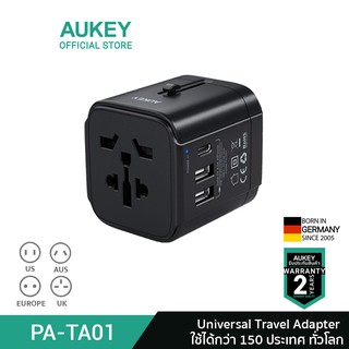 AUKEY PA-TA01 หัวแปลงปลั๊กไฟ Universal Travel Adapter มาพร้อม ช่อง USB-C และ USB-A รุ่น PA-TA01