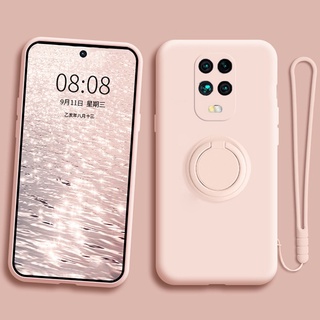 เคส Redmi Note 9s 9 Pro 9T สุดหรูเคสซิลิโคนเหลวพร้อมที่วางแหวนแม่เหล็กเชือกเส้นเล็กฟรี Redmi Note 9 Pro Max ที่ใส่แหวน 9T ฝาครอบสายคล้องเชือกผู้ถือแม่เหล็ก