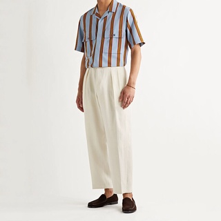 White Wide-leg Pleated Linen Trousers Lightweight Cotton