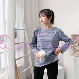 ✨Fairy style✨ เสื้อยืด แขนยาว คอกลม ลายทาง ผ้านิ่ม สวมใส่สบาย💎 #9307