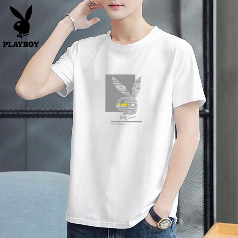 แฟชั่นคลาสสิกPlayboy เสื้อยืดแขนสั้น ผ้าฝ้ายแท้ ครึ่งแขน แฟชั่นฤดูร้อน สําหรับผู้ชาย