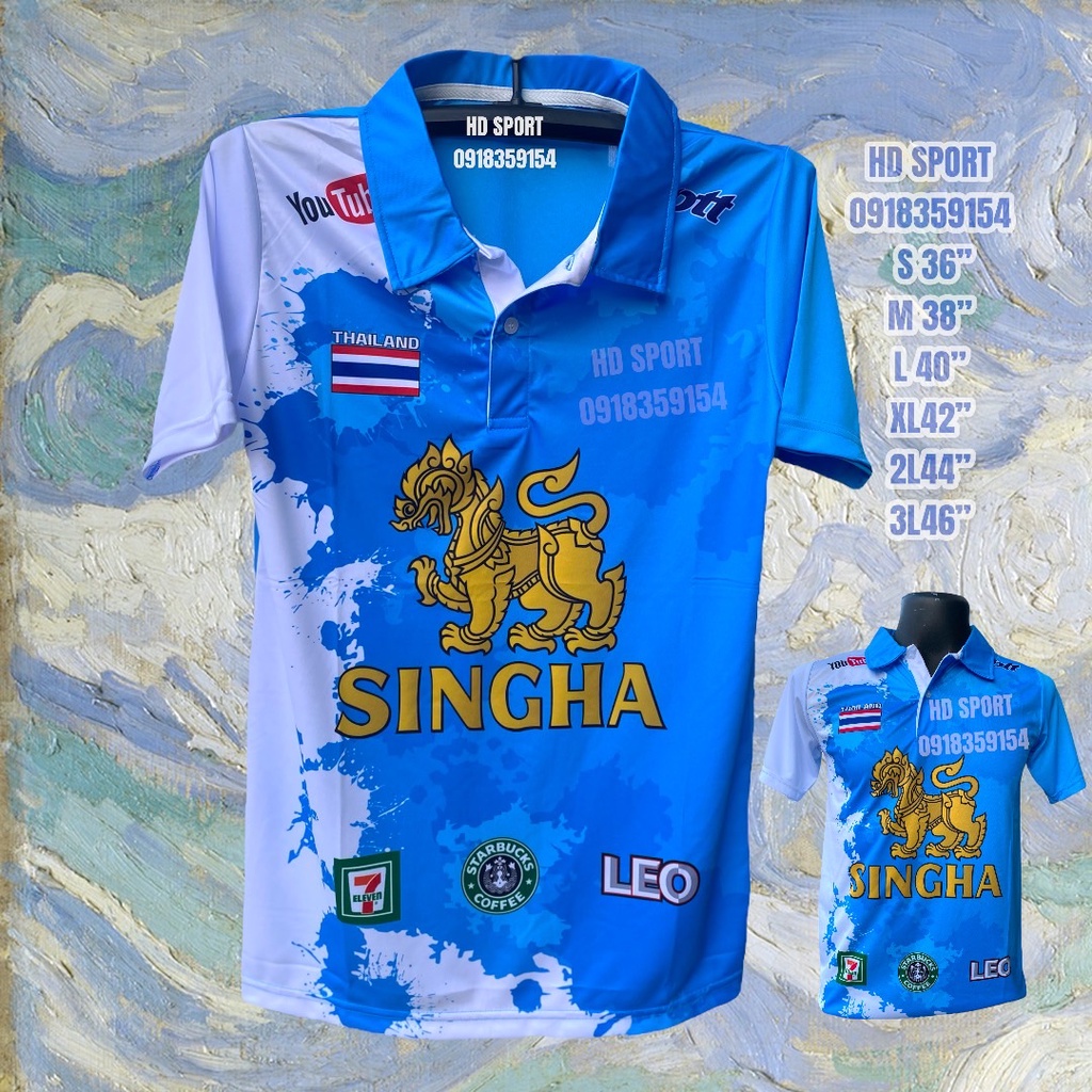 เสื้อกีฬาพิมพ์ลาย คอโปโล เสื้อกีฬาผ้าไมโคร พิมพ์ลายกราฟฟิคลายสิงห์ เนื้อผ้านุ่มลื่น คุณสมบัติเเห้งเร็ว ระบายอากาศได้ดี