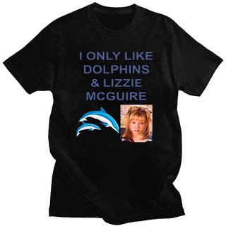 เสื้อยืดคอกลมเสื้อยืดคอกลม ผ้าฝ้าย 100% พิมพ์ลาย I ONLY LIKE DOLPHINS AND LIZZIE MCGUIRE โอเวอร์ไซซ์ ใส่สบาย สไตล์สตรีท