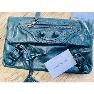 Balenciaga clutch bag dark green leather vintage