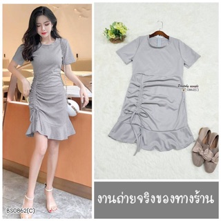 BS0862 Dress เดรสคอกลมแขนสั้นงานผ้าคอลตอลแมงโก้ใส่เข้ารูปสวย