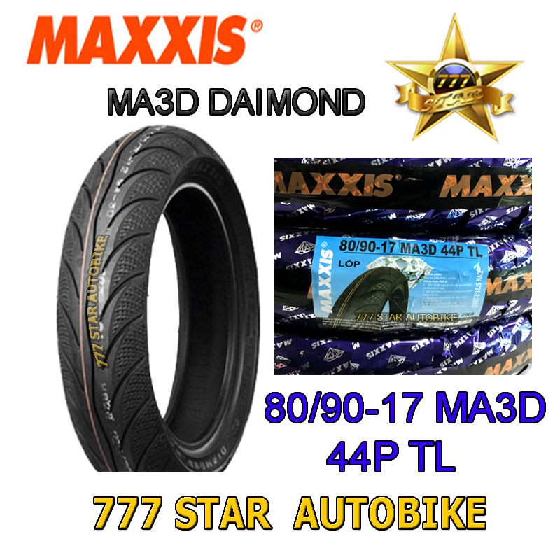ยางนอก MAXXIS รุ่น MA3D DAIMOND (ยางเรเดียล ไม่ใช้ยางใน) เบอร์ 80/90 ขอบ 17 (44P) T/L = 1 เส้น **ยางใหม่**