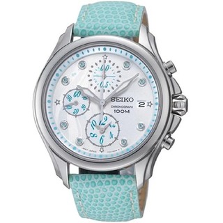 SEIKO Criteria Chronograph Lady สายหนัง รุ่น SNDX65P1 - สีเงิน/ สีฟ้า