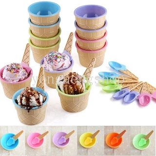 ชามไอศกรีมน่ารัก พร้อมช้อน ใช้ซ้ําได้ สําหรับใส่ขนมหวาน ไอศกรีม เหมาะกับงานปาร์ตี้