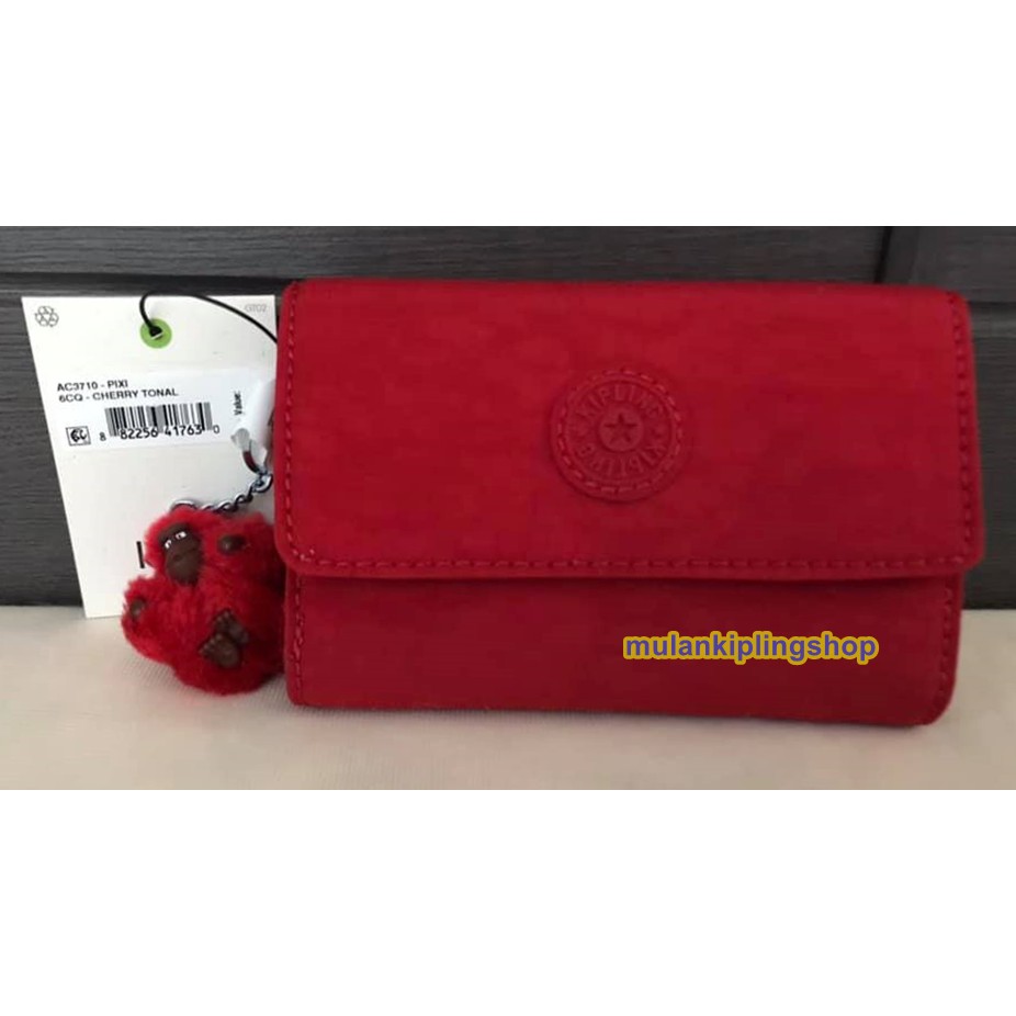 ส่งฟรีEMS Kipling Pixi Wallet - Cherry Tonal สีแดง ผ้าสีพื้นปกติ