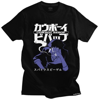 เสื้อยืดอินเทรนด์ผู้ชายอินเทรนด์ผู้หญิงCool Cow Bebop เสื้อยืดลําลอง ผ้าฝ้าย 100% แขนสั้น คอกลม พิมพ์ลายอนิเมะอวกาศ สไตล