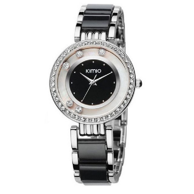 Kimio นาฬิกาข้อมือสุภาพสตรี ประดับคริสตัล รุ่น K485 - Black/Silver