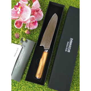 มีดเชฟญี่ปุ่น Santoku Japanese Chef knife ดามัสกัสแท้ ใบมีด AUS-10 Steel ตีทบ 67 ชั้น ด้ามจับไม้มะกอกจับถนัดมือ สวยงามทน