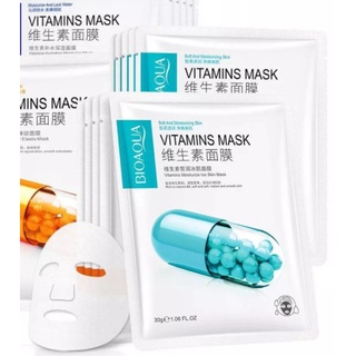 LUKYIM_SHOP1กล่อง5ชิ้น มาส์กวิตามิน สูตรเข้มข้น BIOAQUA Vitamins Mask มาส์กวิตามินเข้มข้น หน้า เนียนใส นุ่มชุ่มชื้น