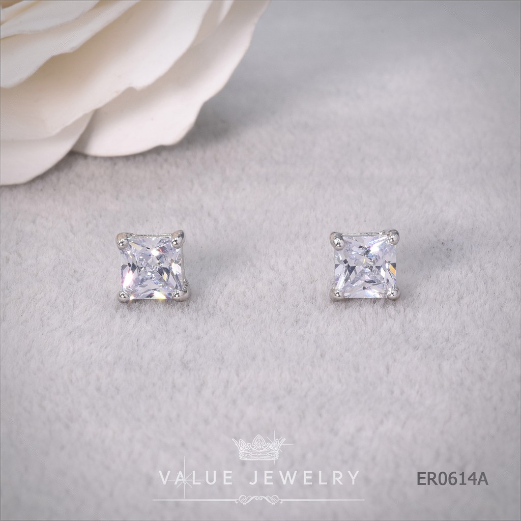 ต่างหูแป้น ฝังคริสตัลแท้ ทรงกลม รอบตัว ขนาดเล็ก ตุ้มหู เครื่องประดับ ER0152 ValueJewelry