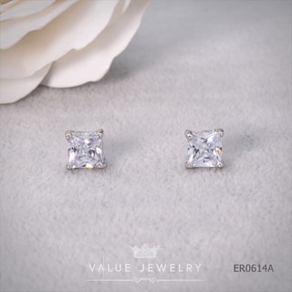 ต่างหูแป้น คริสตัลแท้ ทรงเอมเมอรัล ขนาด 7 มิล ตุ้มหู เครื่องประดับ ER0614 ValueJewelry