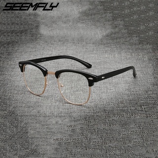 Seemfly แว่นตาอ่านหนังสือ กรอบครึ่ง ป้องกันแสงสีฟ้า +1.0 ถึง +4 สไตล์เรโทร สําหรับผู้หญิง และผู้ชาย