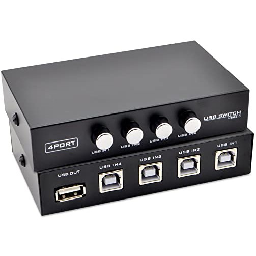 Printer Switch,4 Port USB 2.0 Manual Printer Scanner Sharing Switch Hub ...