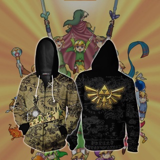 เสื้อแจ็กเก็ต เสื้อฮู้ดดี้ มีซิป ลาย The Legend of Zelda 3D สําหรับทุกเพศ