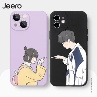 Jeero เคสคู่ เคสไอโฟน คู่รัก ขอบเหลี่ยมกันกระแทกซิลิโคนนุ่มการ์ตูนน่ารักตลก เคสโทรศัพท์ Compatible for iPhone 15 14 13 12 11 Pro Max SE 2020 X XR XS 8 7 ip 6S 6 Plus HFE1206