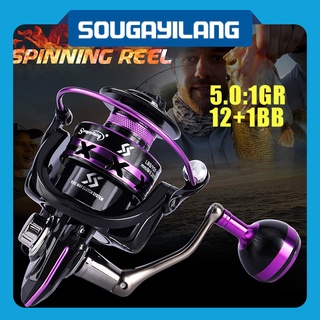 Sougayilang รอกหมุนตกปลา 5.2:1GR 12 + 1BB หมุนขวา / ซ้าย มือจับเปลี่ยนได้ สําหรับรอกตกปลาน้ําจืด รอกเกียร์ กลางแจ้ง
