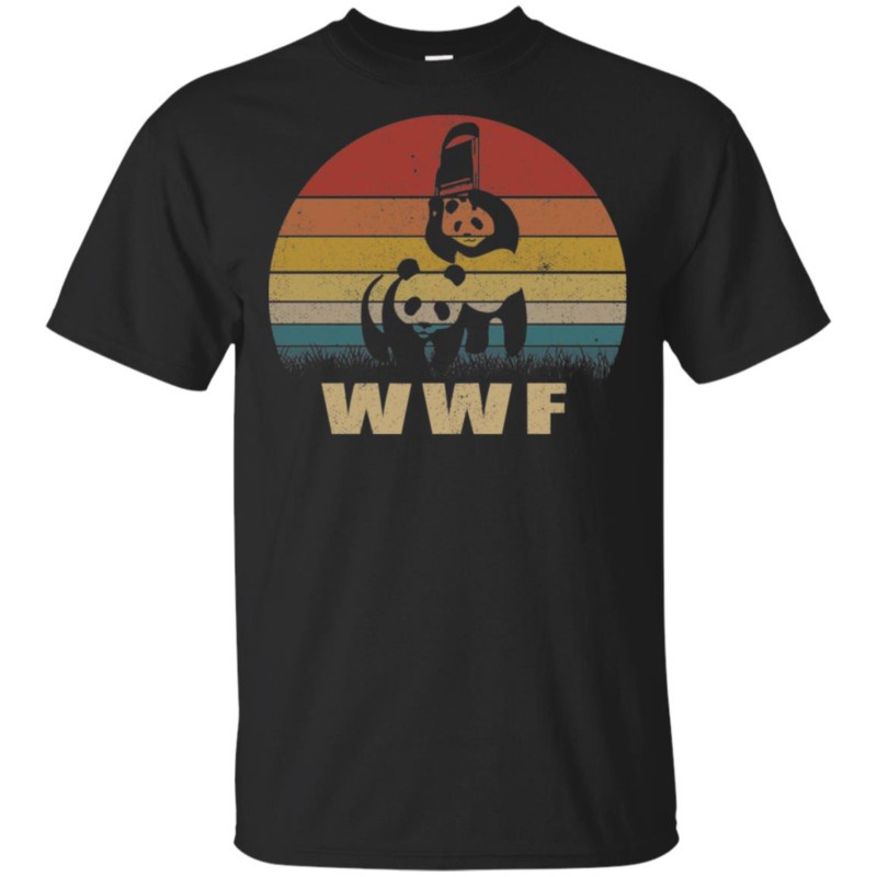 เสื้อยืด ผ้าฝ้าย พิมพ์ลายแพนด้า WWF WWE สีดํา สําหรับผู้ชาย IOU126WQE7877