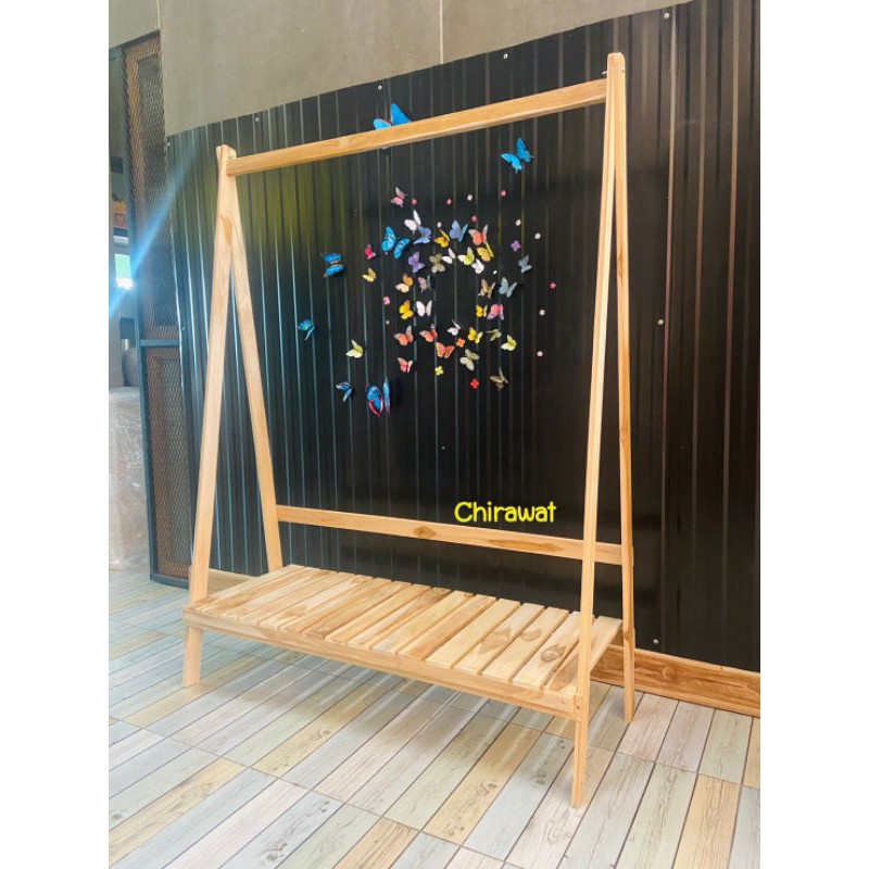 ราวผ้าพับได้ งานดิบ ราวแขวนผ้า 100 ลึก 40 สูง 150cm.ราวแขวนเสื้อ ที่แขวนผ้า ที่แขวนเสื้อ ราวแขวนผ้าไม้ ราวผ้าไม้