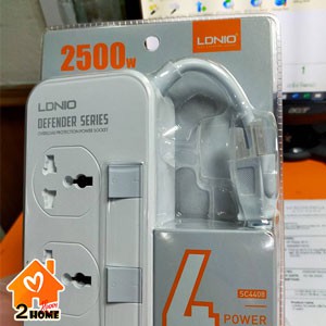LDNIO SC4408 ปลั๊กไฟ ปลั๊กสามตา 4 ช่อง/USB 4 พอต 2500W (US plug กับ EU plug) ส่งฟรี ยาว 2 เมตร