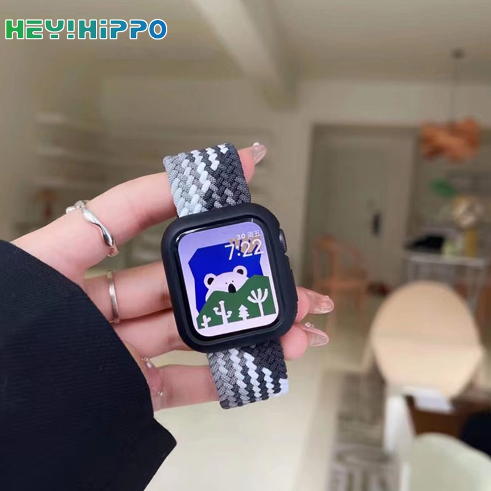 สายนาฬิกาข้อมือไนล่อน สีรุ้ง สามารถปรับได้ พร้อมเคส สําหรับ Watch Series 7 6 SE 5 4 3 2 1 watch 45 44 42 41 40 38 มม.
