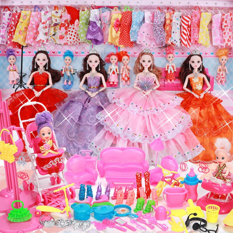 ตุ๊กตาบาร์บี้เจ้าหญิงชุดสาวเล่นบ้านของเล่นแต่งตัวเกมกล่องของขวัญของขวัญวันเกิดน่ารัก