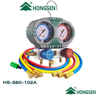 เกจคู่ Hongsen Manifold Gauge  รุ่น HS-S60-102A  ใช้วัดน้ำยา R32-R410A แบบเข็ม พร้อมกล่องบรรจุ