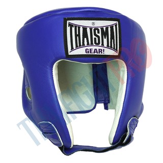 THAISMAI Blue Leather Sparring Boxing Training Head Guard HG-152 - เฮดการ์ดสากลเปิดแก้มสีน้ำเงิน หนังแท้ HG-152