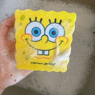 ฟองน้ําสองด้าน ล้างจาน กระทะ หม้อ ฟองน้ําล้างจาน การ์ตูนน่ารัก SpongeBob แผ่นใยขัด เครื่องมือทําความสะอาดครัวเรือน