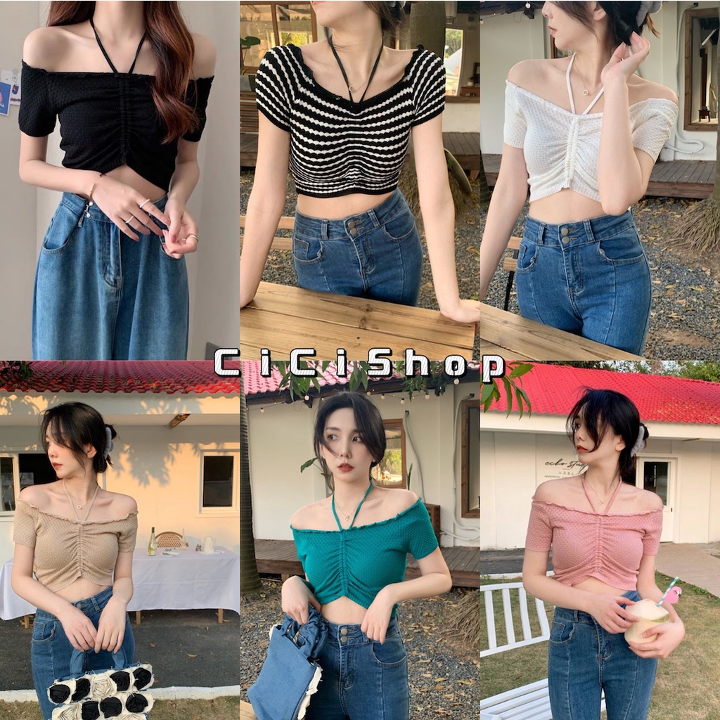 Cicishop(96306-1)เเสื้อแขนสั้น ใส่ได้ 2 แบบ ปาดไหล่เซ็ก แขนสั้นก็น่ารัก ดีเทลเก๋ๆไม่ซ้ำใคร เริศสุด