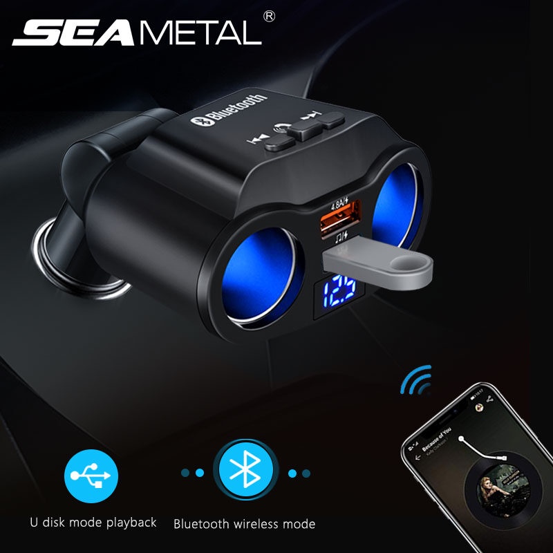 USB ที่จุดบุหรี่ Qc3.0 ซ็อกเก็ตที่จุดบุหรี่ในรถยนต์ โทรศัพท์ ชาร์จเร็ว 5.0 เครื่องเล่นบลูทูธ FM แฮนด์ฟรี