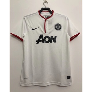 เสื้อกีฬาแขนสั้นลายทีมฟุตบอลชั้นนํา Manchester United White 2013/2014 ชุดเยือนสําหรับผู้ชาย