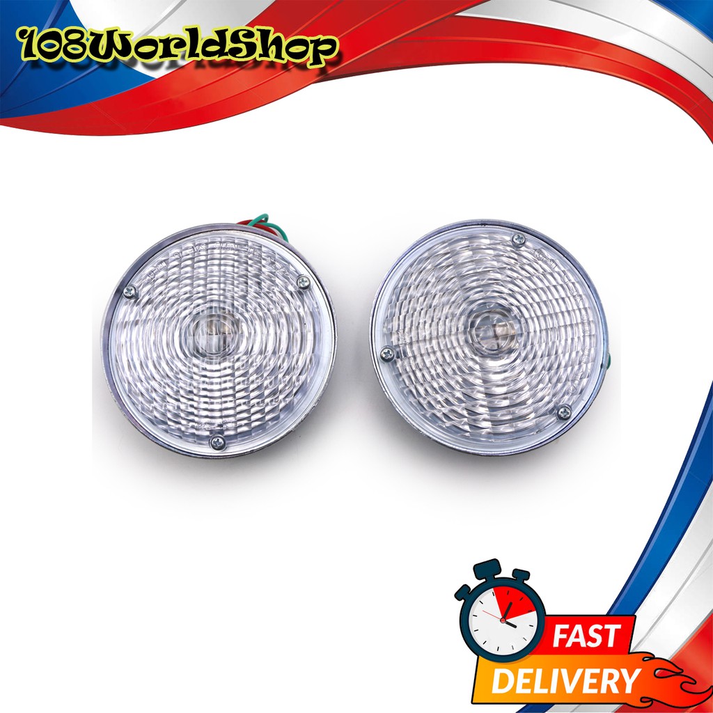 ไฟหรี่ ข้าง ทรงกลม แบบสกรู เลนส์สีขาว 2 ชิ้น ขนาด 4.5นิ้ว Jeep  Willys Jeep CJ3 CJ5 CJ6 CJ2A CJ3A CJ