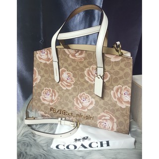 💌Coach กระเป๋า COACH SHOP  Charlie Signature Rose Print Carryall / Shoulder Bag Tan Chalk ขนาด 14" 💌