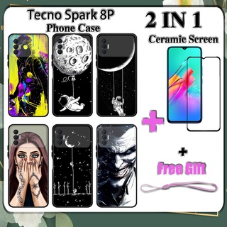 2 IN 1 Tecno Spark 8P เคสโทรศัพท์ พร้อมกระจกนิรภัย เซรามิค ป้องกันหน้าจอ โค้ง ฟิล์มนิรภัย ด้านนอก อวกาศ