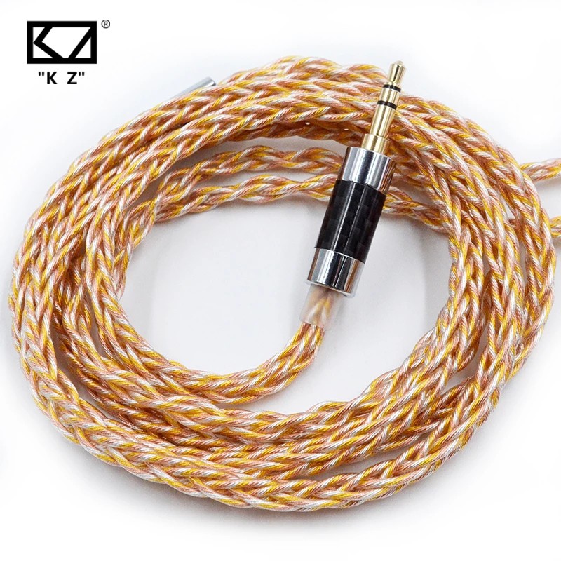 Kz สายเคเบิลหูฟัง 8 แกน ชุบทองแดง สีเงิน สีทอง พร้อมสายพิน 3.5 มม. 0.75 มม. สําหรับอัพเกรด KZ ZSN PRO ZSX DQ6 ZAX