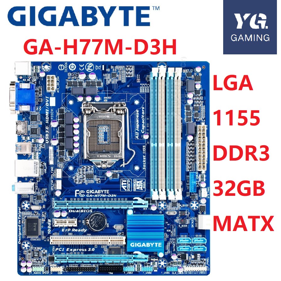 Gigabyte GA-H77M-D3H Original Motherboard LGA 1155 DDR3 USB3.0 32G Desktop Mainboard H77 H77M