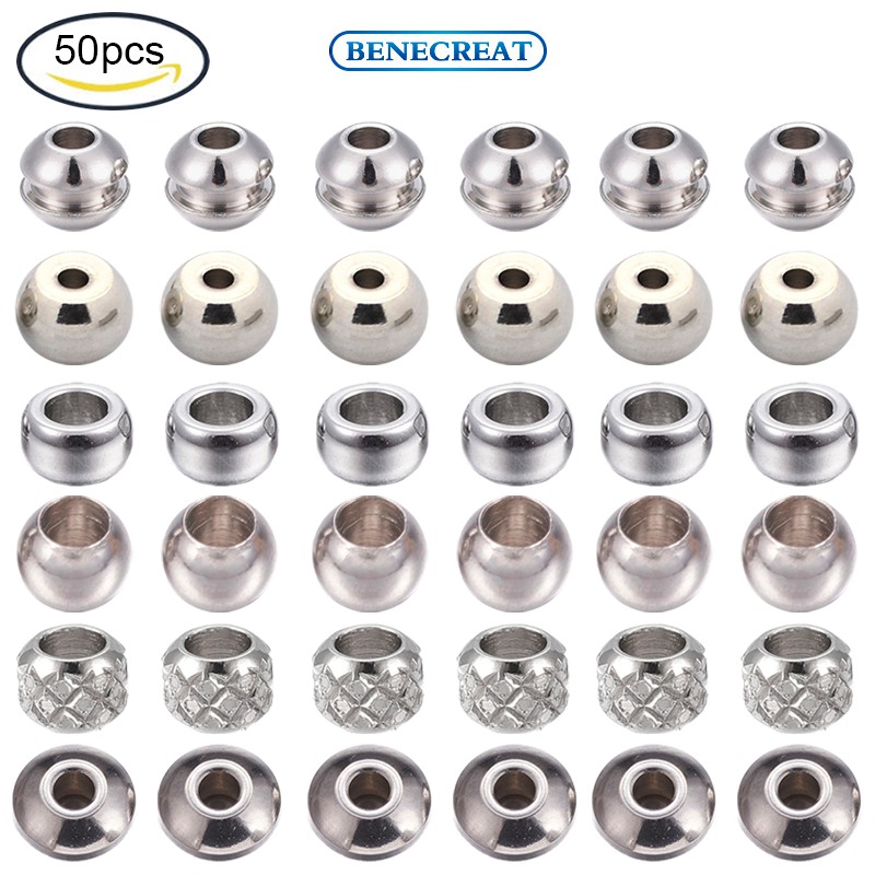 Benecreat 50 ชิ้น 304 ลูกปัดสแตนเลส 3 มม . 1 . 5 มม . สําหรับทําเครื่องประดับ Diy