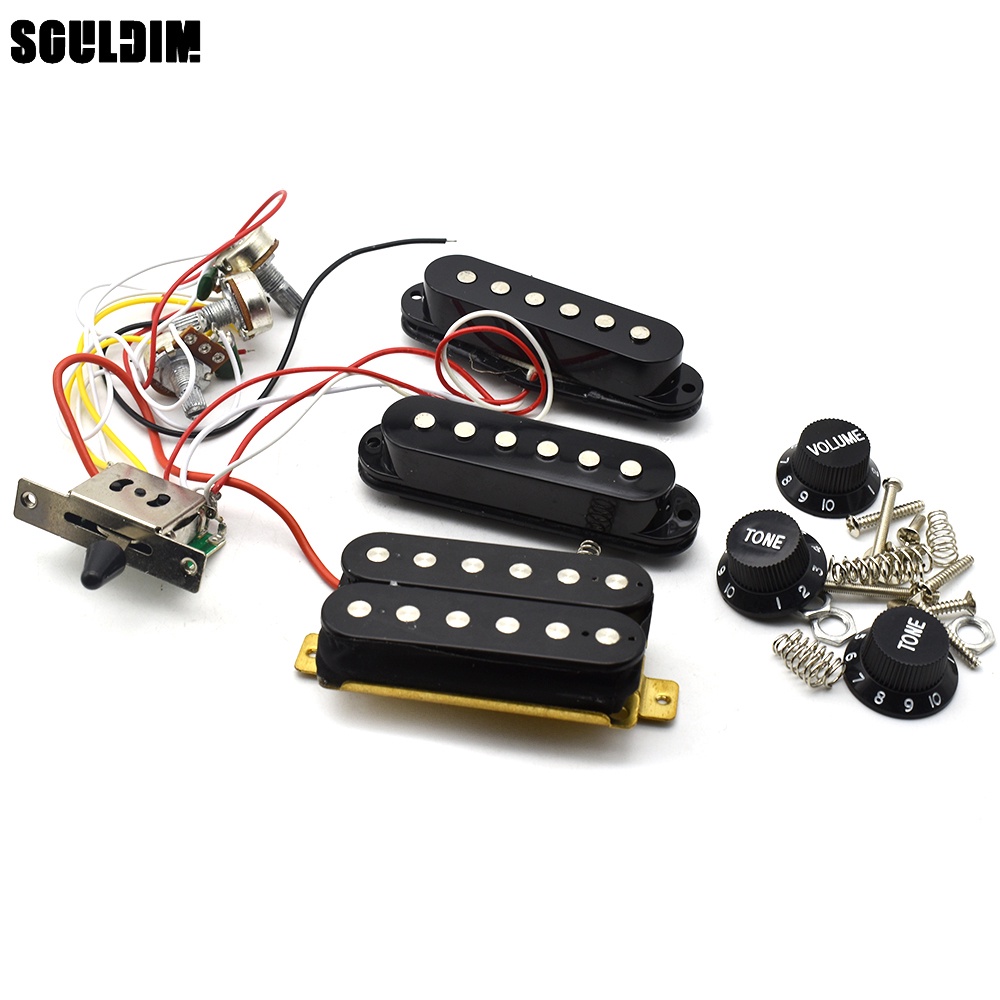 Ssh กีตาร์ไฟฟ้า Pickup สายไฟ Prewired 5-way สวิทช์ 2T1V SSS รถกระบะสําหรับ ST กีตาร์ไฟฟ้าสีดํา-สีขาว