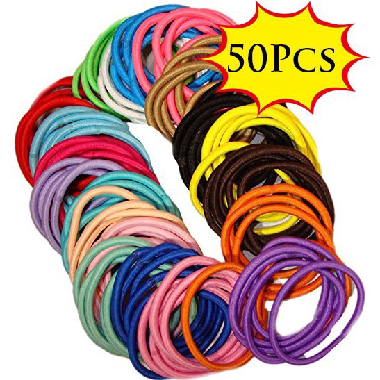 50Pcs Girls Candy สีไนลอนยางรัดผมเด็กปลอดภัยยืดหยุ่นผมผู้หญิง Basic Hair Ties