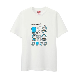 เสื้อยืดสีดำอินเทรนด์Ut Uniqlo เสื้อยืดแขนสั้น พิมพ์ลายโดราเอมอน สีฟ้า สําหรับผู้ชาย และผู้หญิงS M L   XL  XXL