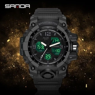 นาฬิกาข้อมือผู้ชายกันน้ำ SANDA นาฬิกาสปอร์ตแฟชั่นส่องสว่างสุดหรู LED Outdoor Analog Military Multi-function Men Watch