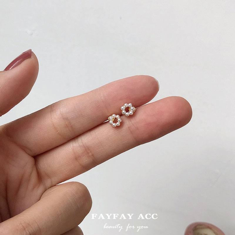 ต่างหูกระดุมมุกทรงกลม S925 สไตล์เกาหลีสําหรับผู้หญิง