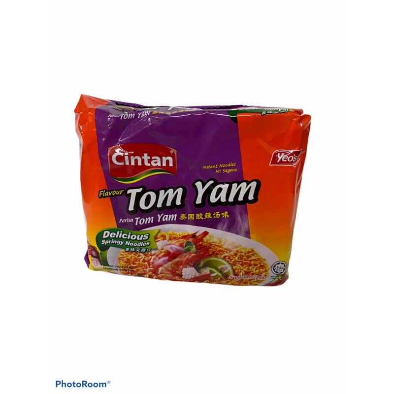 CINTAN บะหมี่กึ่งสำเร็จรูป TOMYUM รสต้มยำ73g สีม่วงแถบส้ม 1แพค/บรรจุ5ซอง ราคาพิเศษ พร้อมส่ง!!